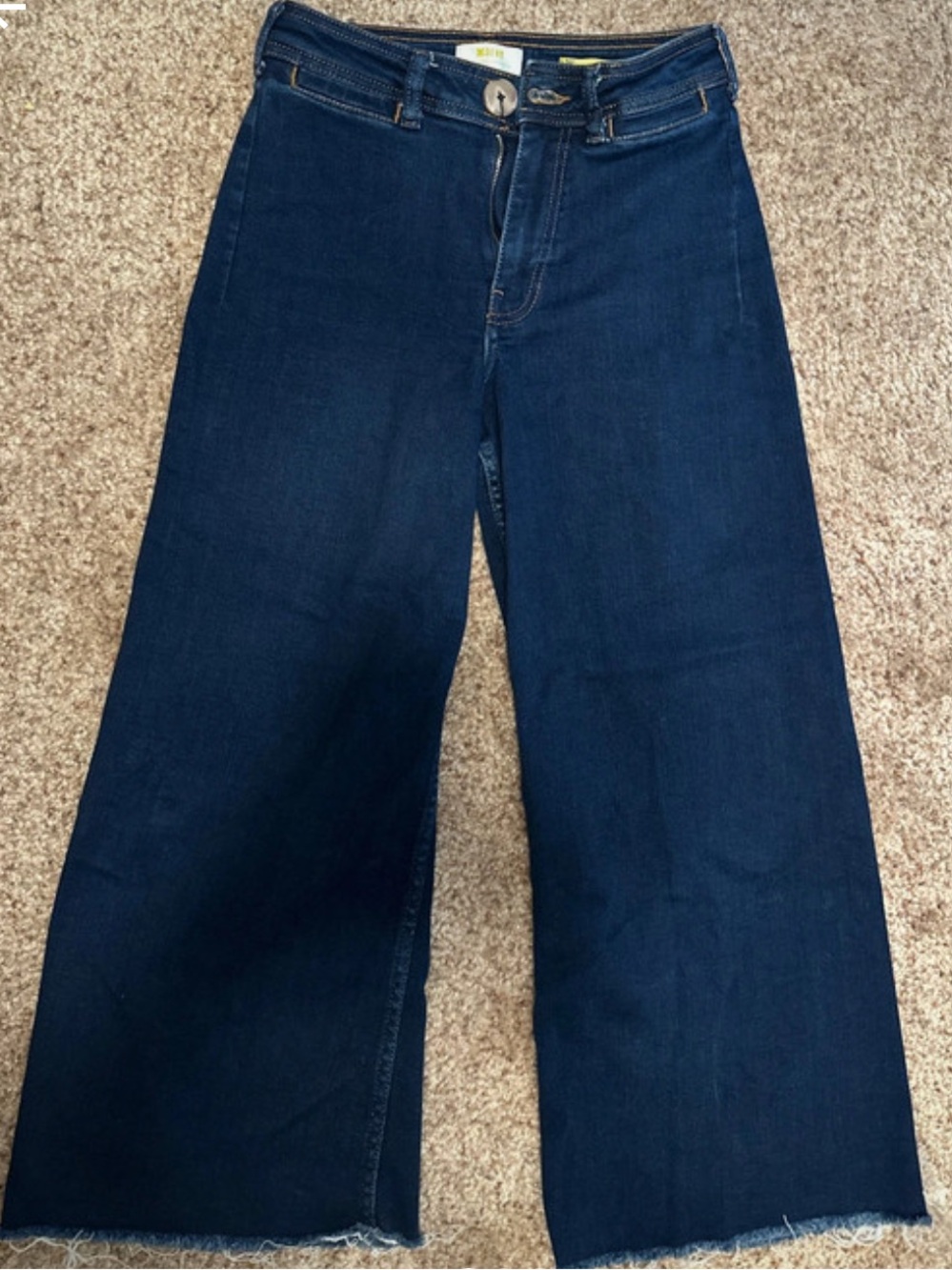 Anthropologie Dark Blue Wide-Leg Raw Hem Jeans